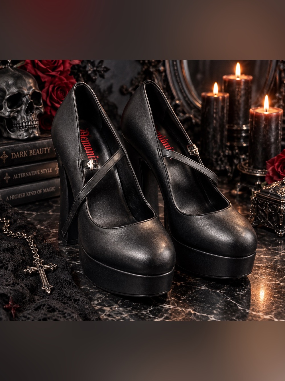 Demonia Black Platform Mary Jane Pumps